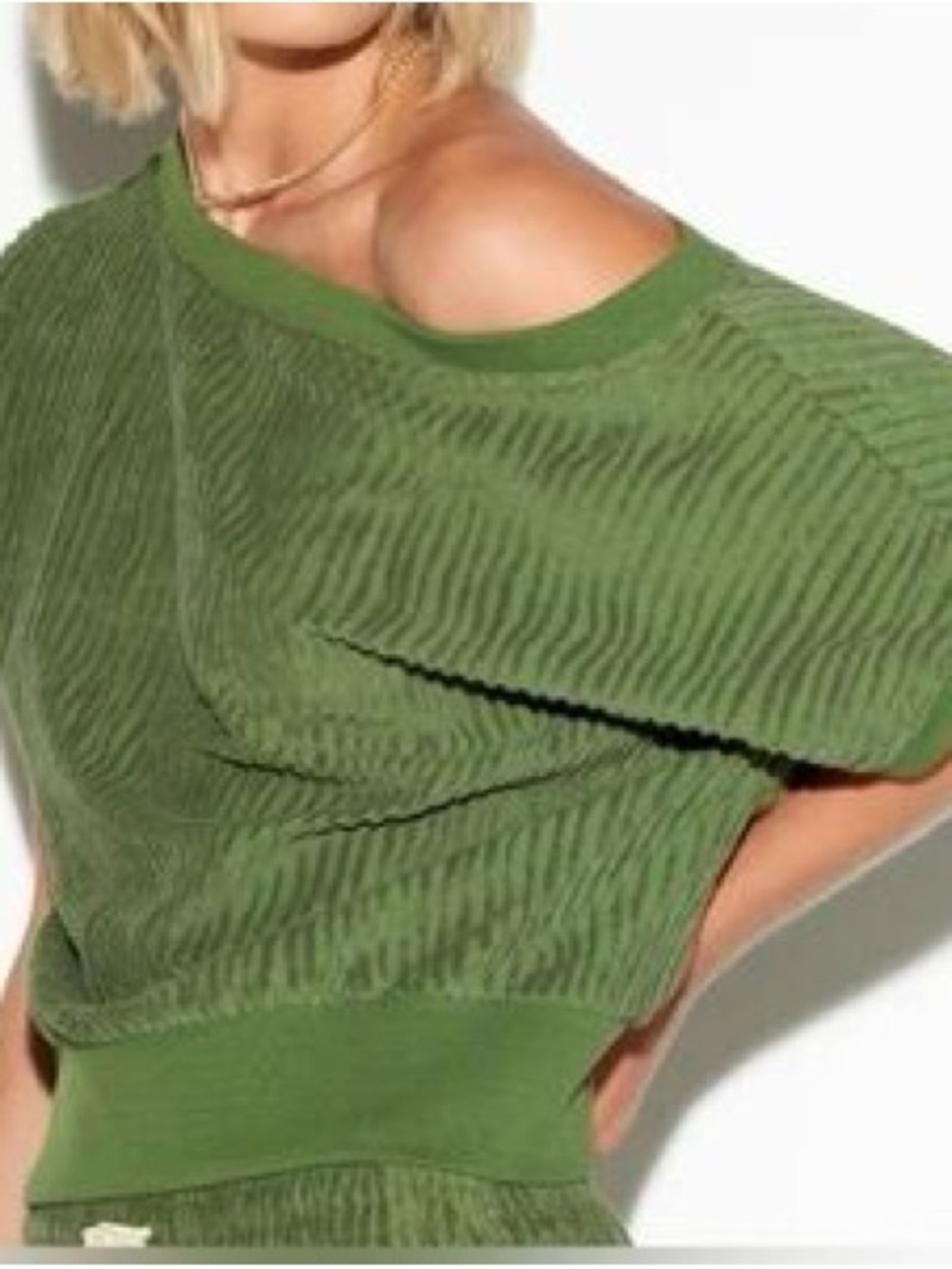 Spiritual Gangster Palmer Off-Shoulder Top NWT Green Terry Textured Size L